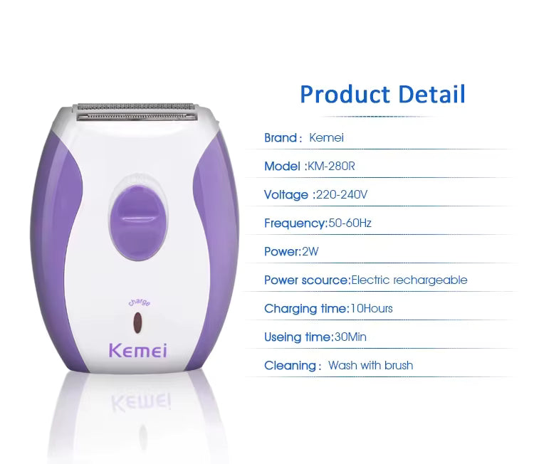 آلة الحلاقة النسائية KEMEI KM-280R - لبشرة ناعمة بدون ألم وبسرعة!