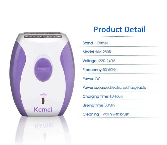 آلة الحلاقة النسائية KEMEI KM-280R - لبشرة ناعمة بدون ألم وبسرعة!
